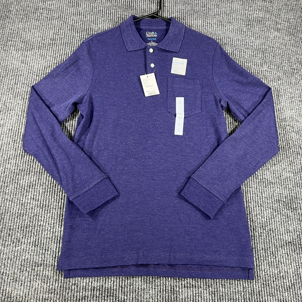 Croft & Barrow Polo Shirt Mens Small Purple Long Sleeve Extra Soft New NWT